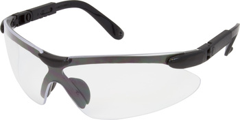 Wrap Around Style, Black, Blue or USA Frame, Clear with Articulating Adjustable Temple, ANSI Z87+ Approved, 12Pair/BX