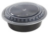 A Picture of product ACR-TGCR32B AmerCareRoyal Round Polypropylene To-Go Containers with Lids. 32 oz. 7 X 2 in. Black and Clear. 50 bases and lids/sleeve, 150 sets/case.