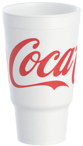 Dart J Cup® EPS Insulated Foam Pedestal Cups with Coca-Cola® Design. 32 oz. Red and White. 16 cups/sleeve, 25 sleeves/case.