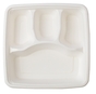 A Picture of product FIS-42ST9S4 Conserveware Bagasse 4 Section Trays. 9 X 9 in. White. 100 trays/bag, 2 bags/case.