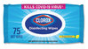 A Picture of product CLO-31404 Clorox® Disinfecting Wipes in Easy Pull Flat Pack. 1-Ply. 8 X 7 in. White. Lemon scent. 75 towels/box, 6 boxes/carton.
