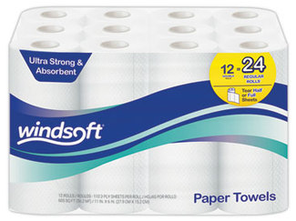 Windsoft® Premium Kitchen Roll Towels. 2-Ply. 11 X 6 in. White. 110 sheets/roll, 12 rolls/carton.