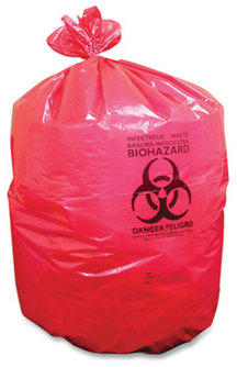 Coastwide Professional™ Biohazard Can Liners. 1.3 mil. 33 gal. 33 X 39 in. Red. 150 bags/carton.
