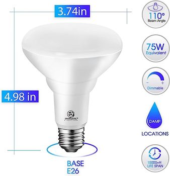 Energetic 12 Pack 75W/11W BR30 LED Recessed Light Bulb, Dimmable, 900 Lumens, Daylight 5000K, E26 Base, Indoor Flood Light for 5/6 Inch Cans, UL Listed