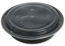 Plastic Food Container with Lid. 24 oz. 7.28 X 7.28 X 1.96 in. Black/Clear. 150/carton.