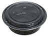 A Picture of product GEN-TORND32 GEN Plastic Food Container with Lid. 32 oz. 7.28 X 7.28 X 2.55 in. Black/Clear. 150/carton.