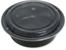 Plastic Food Container with Lid. 48 oz. 8.85 X 8.85 X 2.24 in. Black/Clear. 150/carton.