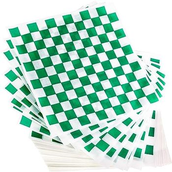 Paper Basket Liner.  Grease Resistant Paper.  12" x 12".  Hunter Green Checkerboard Print.