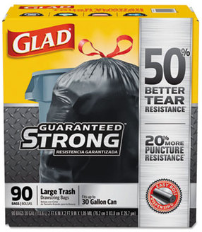 Glad® Drawstring Large Trash Bags. 30 gal. 1.05 mil. 30 X 33 in. Black. 90/carton.