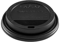 Traveler® Lids with Sip Hole for ThermoGuard® Cups. 12-24 oz. Black. 120 cups/sleeve, 10 sleeves/case.