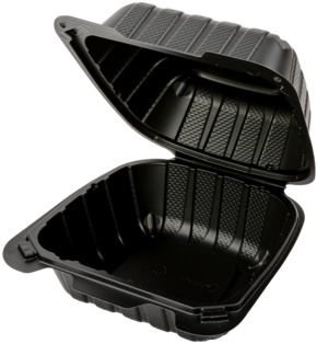 AmerCareRoyal Mineral Filled Polypropylene Hinged Lid Containers. 6 X 6 X 3 in. Black. 300/case.