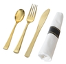 A Picture of product FIS-7630 Golden Secrets Napkin Roll with Fork, Spoon, and Knife. Gold. 70 sets/case.