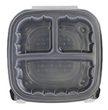 ReForm Square Duo Color Hinged Polypropylene 3-Section Containers. 8 X 8 in. Black and Clear. 100/case.
