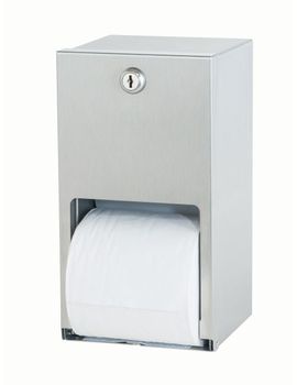 Bradley Bradex® 5402 Surface Mounted Double Roll Toilet Tissue Dispenser. 5 9⁄16 X 10 3⁄8 X 5 5⁄16 in. Stainless Steel.