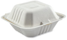 AmerCareRoyal Molded Fiber NPFA Small Hinged Lid Compostable Containers. 6 x 6 x 3.19 in. Natural. 125/pack, 4 packs/case.