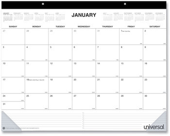 Universal Desk Pad Calendar 22 x 17, White/Black Sheets, Black Binding, Clear Corners, 12-Month (Jan to Dec): 2024
