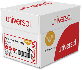 Universal® 30% Recycled Copy Paper 92 Bright, 20 lb Bond Weight, 8.5 x 11, White, 500 Sheets/Ream, 5 Reams/Carton