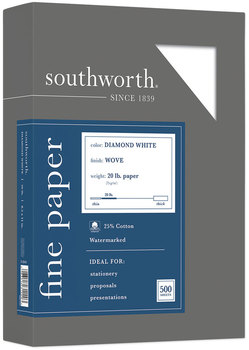 Southworth 25% Cotton Linen Business Paper, 32 lb Bond Weight, 8.5 x 11,  Ivory, 250/Pack