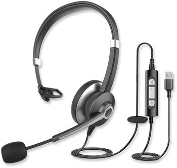 Innovera® USB Wired Single Ear Headset With Microphone IVR70001 Monaural Over The Head Black/Silver