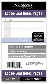 AT-A-GLANCE® Lined Notes Pages for Planners/Organizers, 6.75 x 3.75, White Sheets, Undated