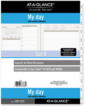 AT-A-GLANCE® My Day Daily/Monthly Planner Refill with Diary Notes, Folio Size 5, 11 x 8.5, Brown/White Sheets, 12-Month (Jan to Dec): 2023