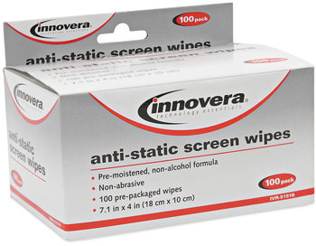Innovera® Antistatic Screen Cleaning Wipes Cloth, 4.75, x 7.25, Unscented, White, 100/Pack