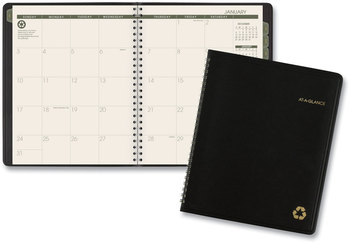 AT-A-GLANCE® Recycled Monthly Planner with Perforated Memo Section, 8.75 x 7, Black Cover, 12-Month (Jan to Dec): 2024