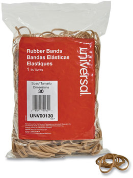 Universal® Rubber Bands Size 30, 0.04" Gauge, Beige, 1 lb Box, 1,100/Pack