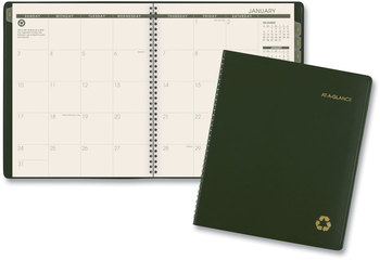 AT-A-GLANCE® Recycled Monthly Planner 11 x 9, Green Cover, 13-Month (Jan to Jan): 2024 2025