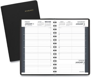 AT-A-GLANCE® Daily Appointment Book with 15-Minute Appointments One Day/Page: Mon to Sun, 8 x 5, Black Cover, 12-Month (Jan Dec): 2024