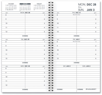 AT-A-GLANCE® Weekly Appointment Book Refill Hourly Ruled 6.25 x 3.25, White Sheets, 12-Month (Jan to Dec): 2024