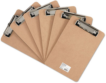 Universal® Hardboard Clipboard with Low-Profile Clip 0.5" Capacity, Holds 5 x 8 Sheets, Brown, 6/Pack