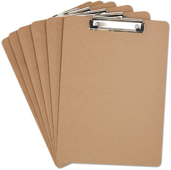 Universal® Hardboard Clipboard with Low-Profile Clip 0.5" Capacity, Holds 8.5 x 11 Sheets, Brown, 6/Pack
