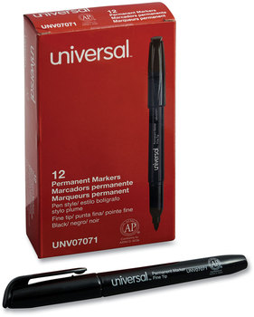 Universal™ Pen-Style Permanent Marker Fine Bullet Tip, Black, Dozen