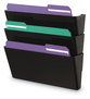 A Picture of product UNV-08121 Universal® Wall File Pockets 3 Sections, Letter Size,13" x 4.13" 14.5", Black, 3/Pack