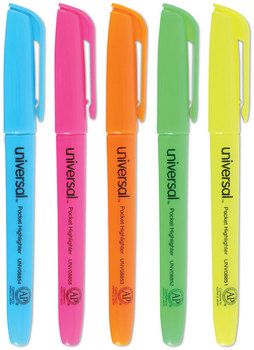 Universal™ Pocket Highlighters Assorted Ink Colors, Chisel Tip, Barrel 5/Set