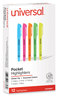 A Picture of product UNV-08857 Universal™ Pocket Highlighters Assorted Ink Colors, Chisel Tip, Barrel Dozen