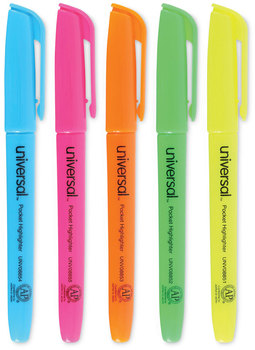 Universal™ Pocket Highlighters Assorted Ink Colors, Chisel Tip, Barrel Dozen