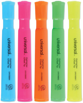 Universal™ Desk Highlighters Assorted Ink Colors, Chisel Tip, Barrel 5/Set