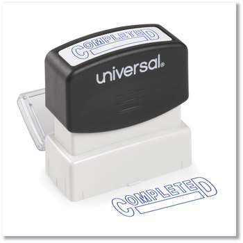 Universal® Pre-Inked One-Color Stamp Message COMPLETED, Blue Ink