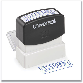 Universal® Pre-Inked One-Color Stamp Message ENTERED, Blue