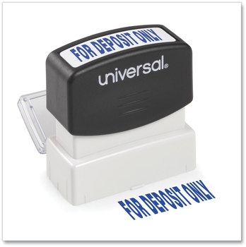 Universal® Pre-Inked One-Color Stamp Message for DEPOSIT ONLY, Blue