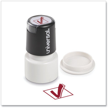 Universal® Pre-Inked One-Color Round Stamp Message CHECK MARK, Pre-Inked/Re-Inkable, Red