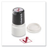 A Picture of product UNV-10075 Universal® Pre-Inked One-Color Round Stamp Message CHECK MARK, Pre-Inked/Re-Inkable, Red