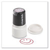 A Picture of product UNV-10080 Universal® Pre-Inked One-Color Round Stamp Message SMILEY FACE, Pre-Inked/Re-Inkable, Red