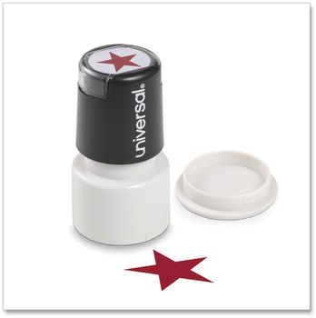 Universal® Pre-Inked One-Color Round Stamp Message STAR, Pre-Inked/Re-Inkable, Red