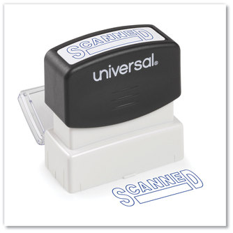 Universal® Pre-Inked One-Color Stamp Message SCANNED, Blue