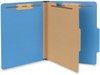 A Picture of product UNV-10201 Universal® Bright Colored Pressboard Classification Folders 2" Expansion, 1 Divider, 4 Fasteners, Letter Size, Cobalt Blue, 10/Box