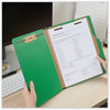 A Picture of product UNV-10202 Universal® Bright Colored Pressboard Classification Folders 2" Expansion, 1 Divider, 4 Fasteners, Letter Size, Emerald Green, 10/Box