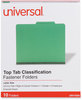 A Picture of product UNV-10202 Universal® Bright Colored Pressboard Classification Folders 2" Expansion, 1 Divider, 4 Fasteners, Letter Size, Emerald Green, 10/Box